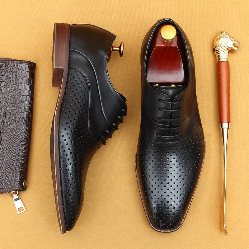 Men’s Perforated Pointed-Toe Oxford Shoes 68898