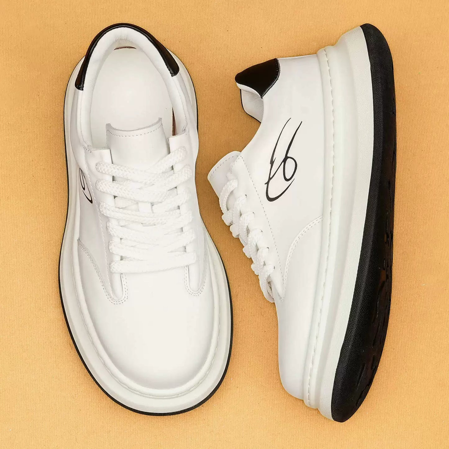 Men’s New Genuine Leather White Sneakers 88002