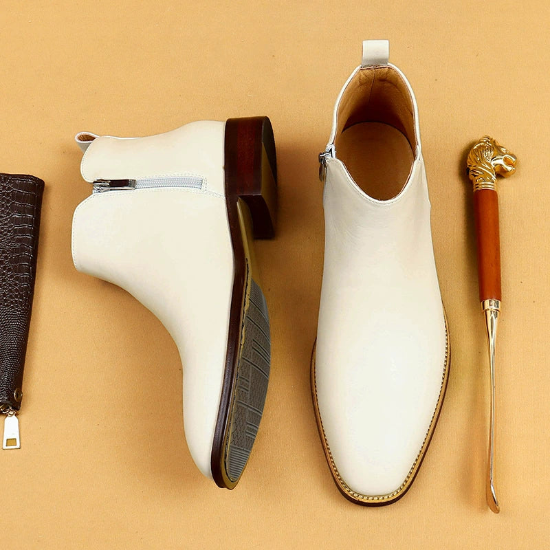 Men’s White Pointed-Toe Chelsea Boots 96156