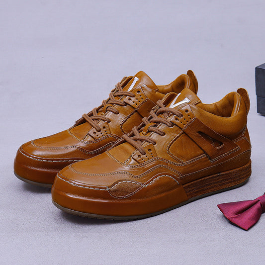 Trendy Horse Leather Men's Leather Sole Low-Top Men's Shoes Genuine Leather Shoes Business Casual Style B189-1
