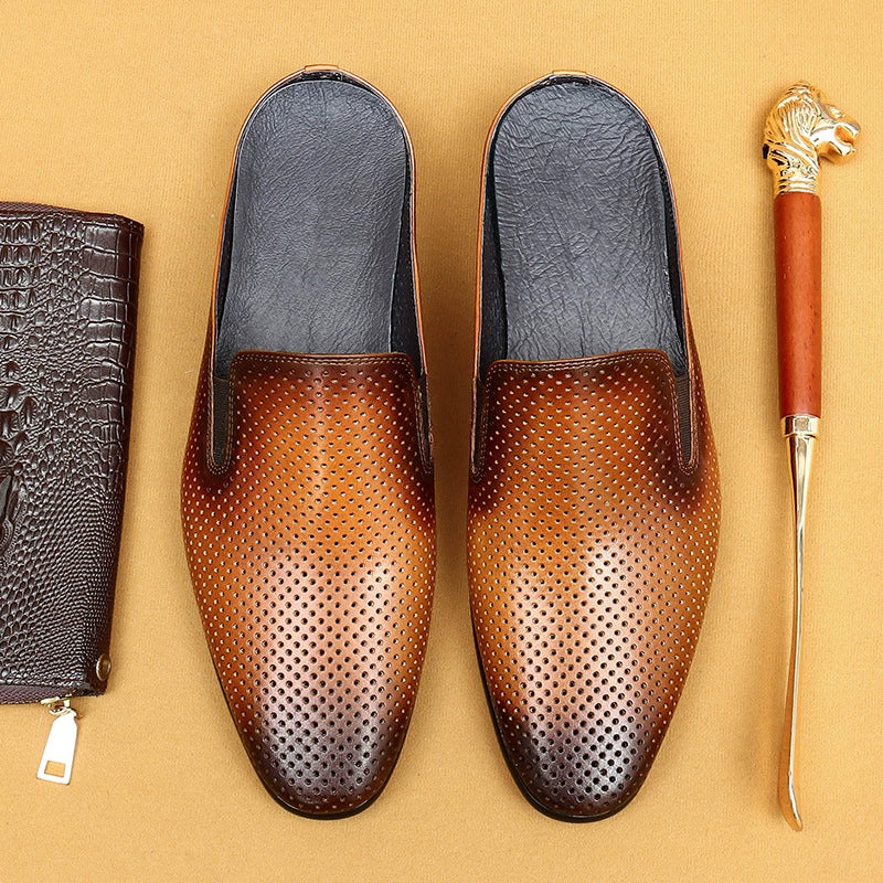 Men's Genuine Leather Perforated Mules 65166