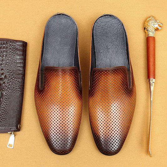 Men's Genuine Leather Perforated Mules 65166