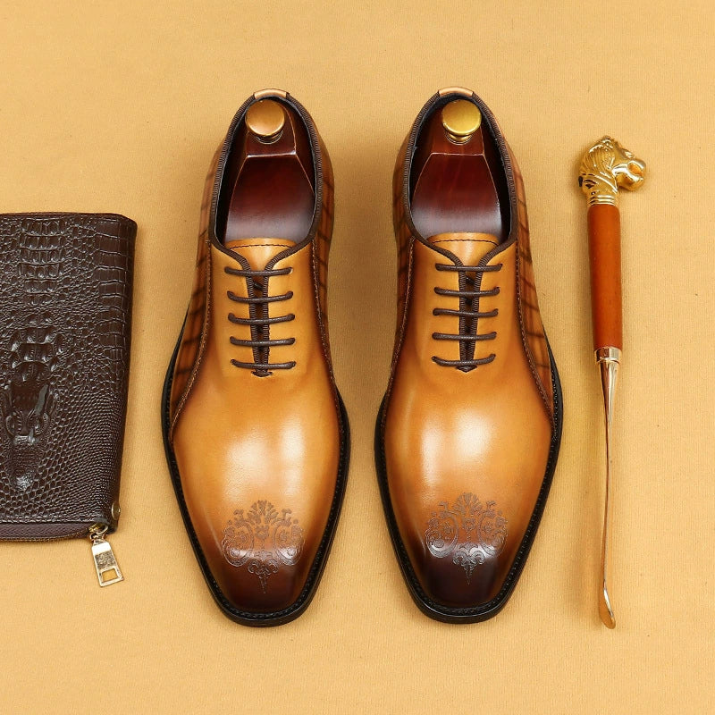 Men’s Handmade Square-Toe Leather Dress Shoes 68916