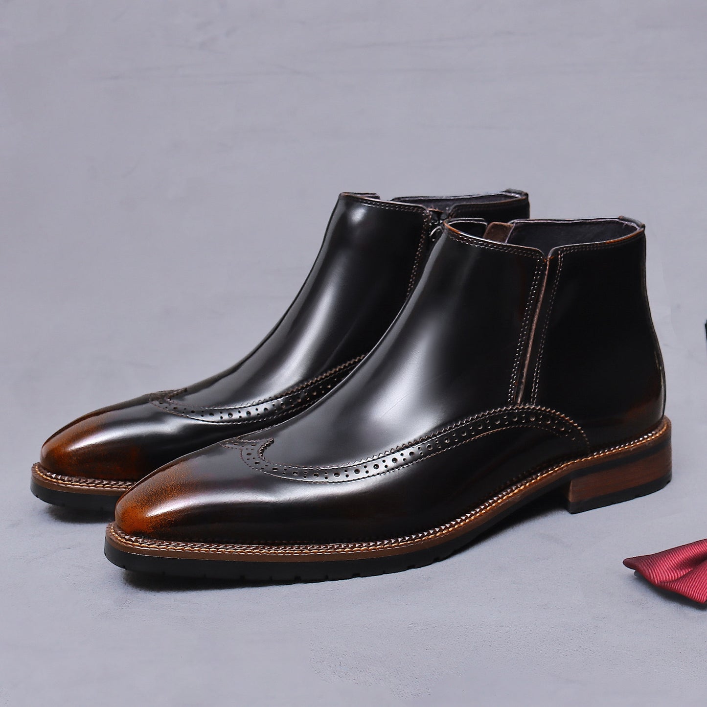 Men’s Brogue Chelsea Boots with Side Zip 25895