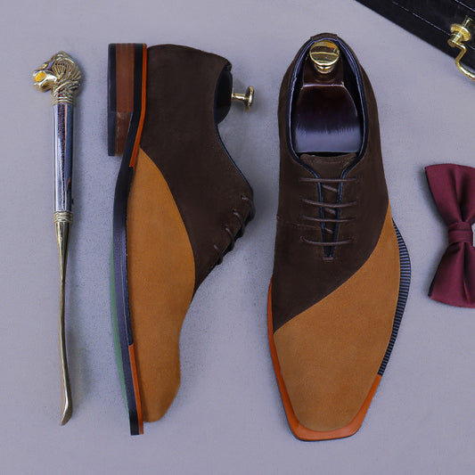 Men's Suede and genuine leather color-blocked shoes 23721