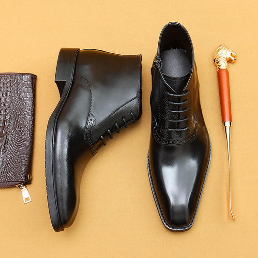Top Layer Cowhide Men's Leather Shoes Men's Boots Martin Boots Genuine Leather England Style Carved Zipper Business Formal Wear Ankle Boots89616