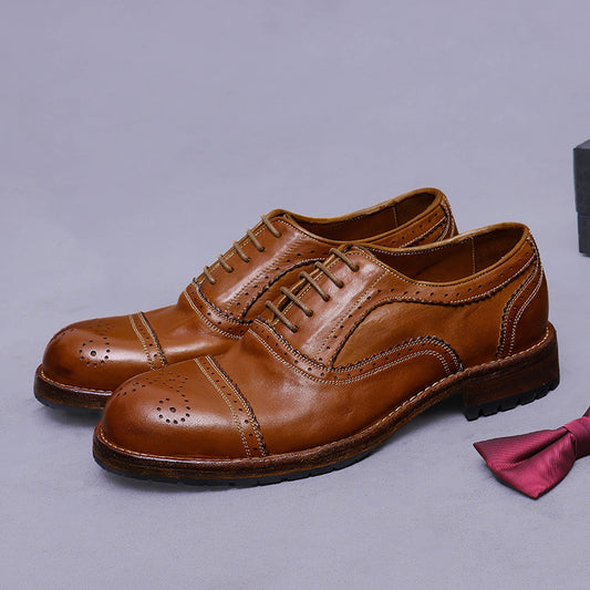 Horse Leather Men's Shoes Three-Joint Carved Leather Shoes Business Men's Shoes British Style Versatile Oxford Genuine Leather Handmade Wedding Shoes 1570-180