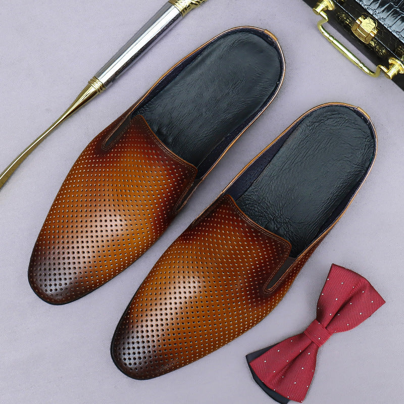 Men's Genuine Leather Perforated Mules 65166
