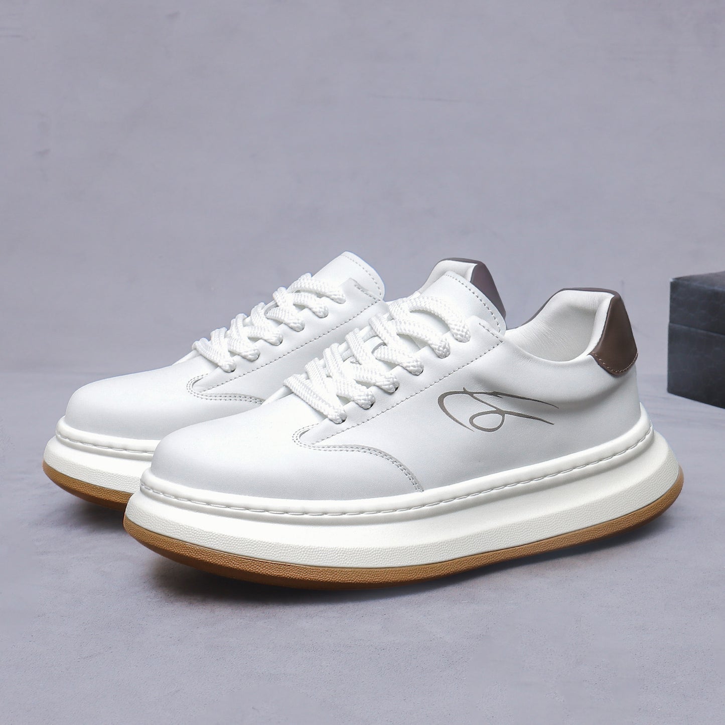 Men’s New Genuine Leather White Sneakers 88002