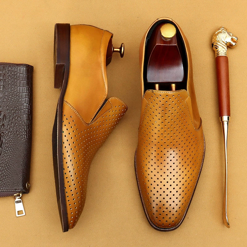 Erste Schicht Rindsleder Herren Lederschuhe Hohllederschuhe Herren Sommer Business Abendgarderobe Ledersandalen Echtes Leder Atmungsaktive Lazy Loafers Herrenschuhe68899 