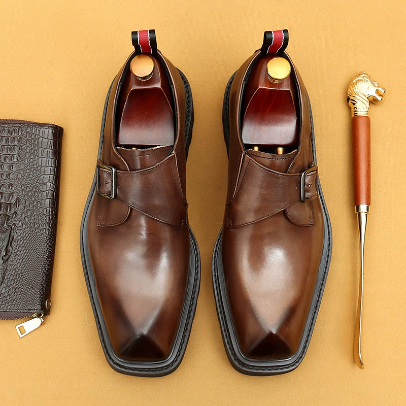 Men’s Thick-Sole Leather Monk Strap Shoes 68905