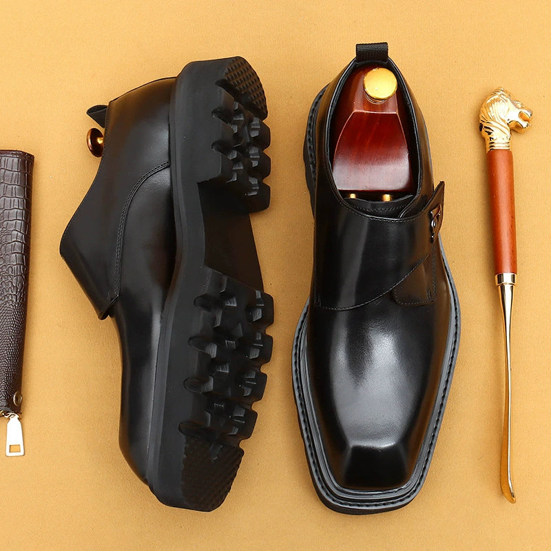 Square-Toe Wide-Fit Business Casual Elevator Shoes 68906