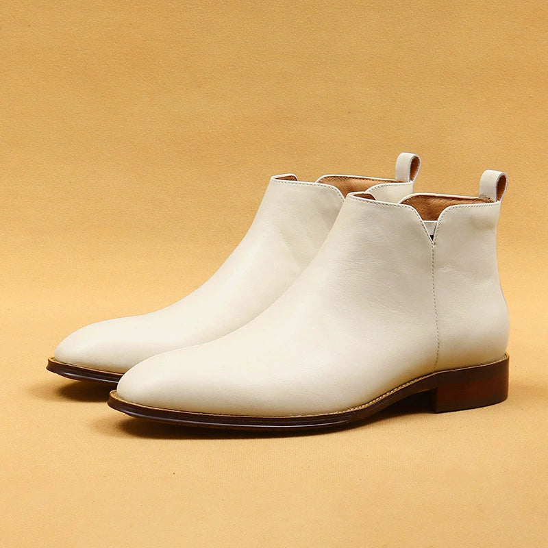 Men’s White Pointed-Toe Chelsea Boots 96156