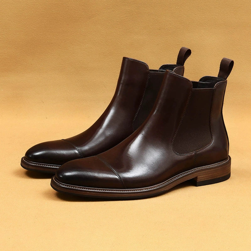 Erste Schicht Rindsleder Herren Lederschuhe Chelsea Boots Spitz zulaufendes Herren Echtleder Innenfutter Business Abendgarderobe Winter Herrenstiefel86215 
