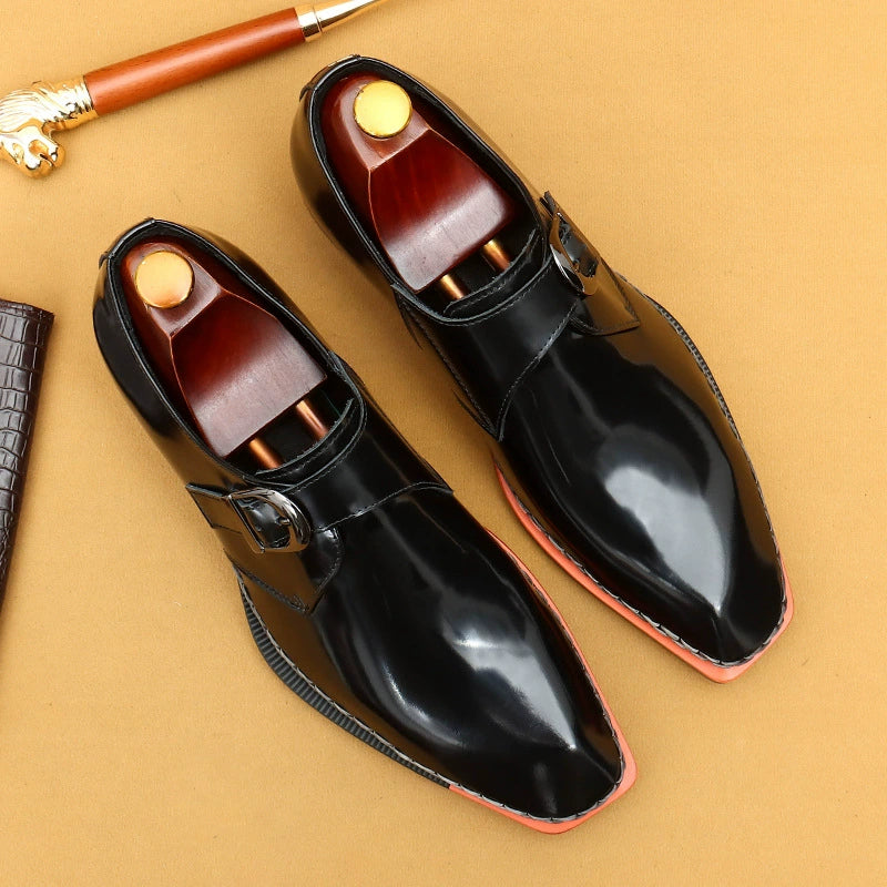 Men’s Shiny Leather Buckle Monk Shoes 23688