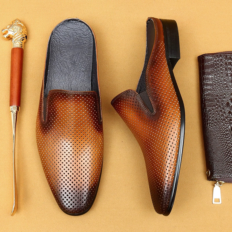 Men's Genuine Leather Perforated Mules 65166