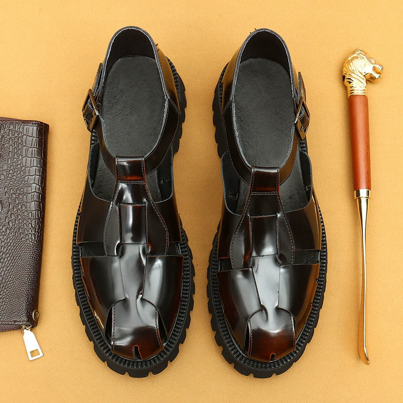 Men’s 4.5cm Platform Elevator Leather Sandals 23695