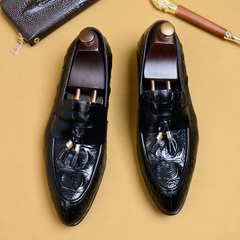 Men’s British Crocodile-Embossed Leather Tassel Loafers 25826