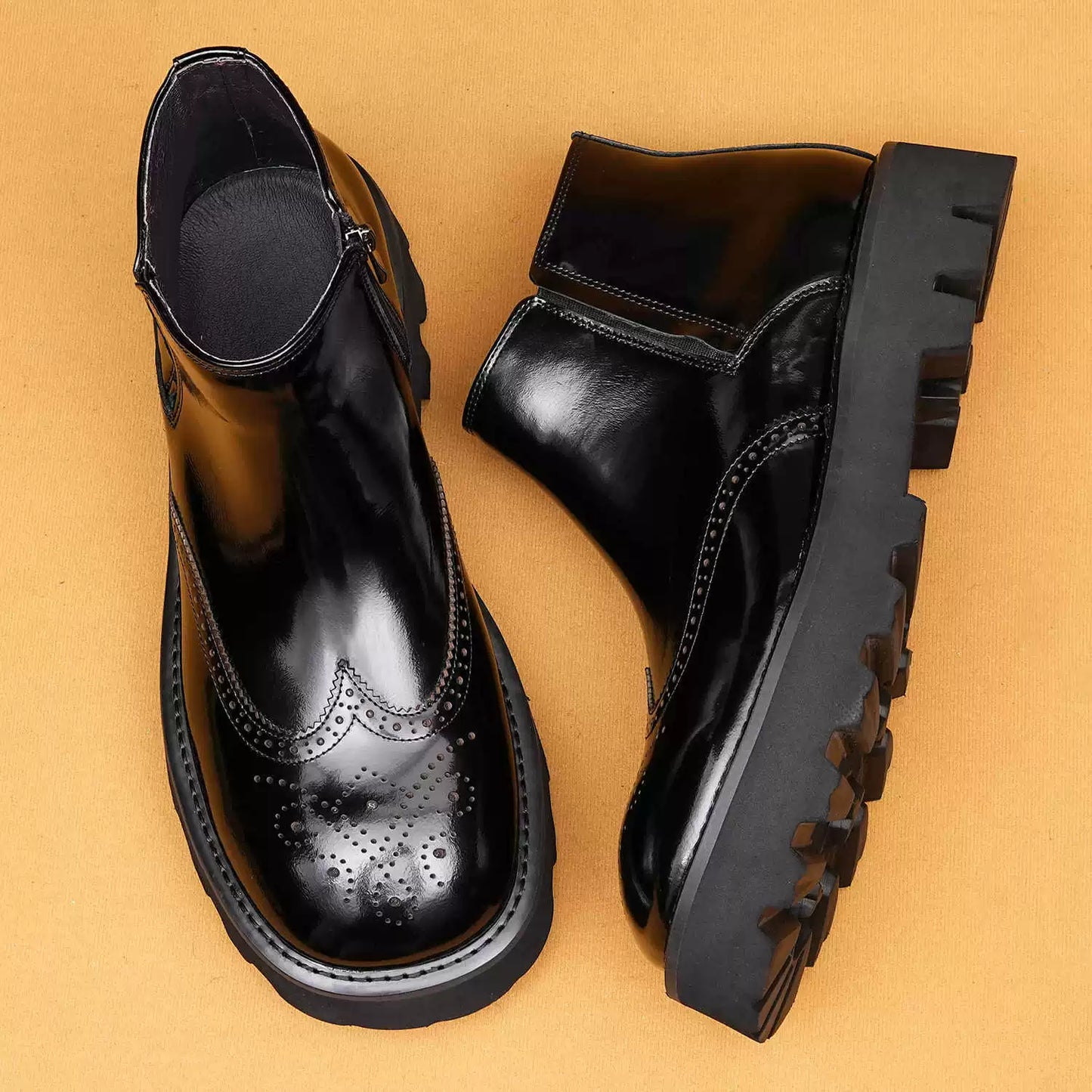 Men’s Premium Shiny Leather Brogue Chelsea Boots 25897