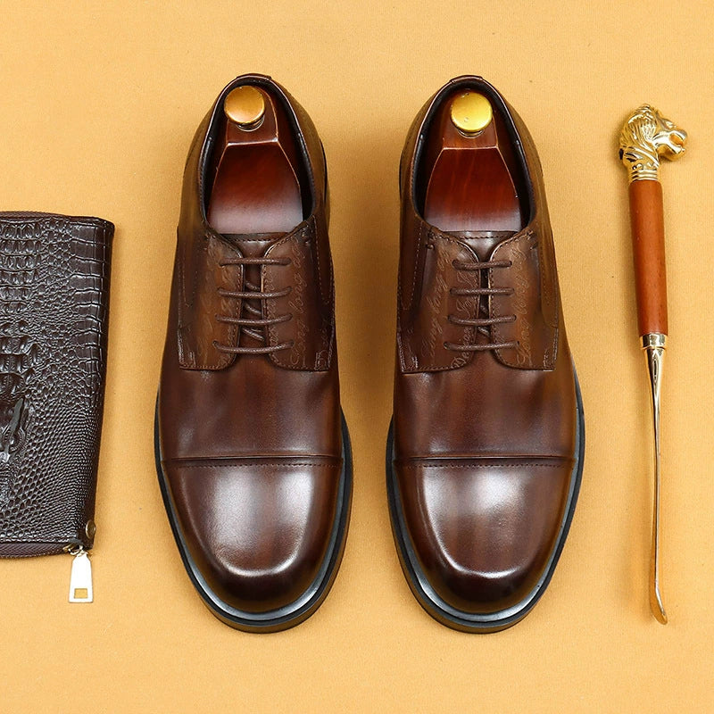 Erste Schicht Rindsleder Herren Lederschuhe Herren Lederschuhe Business Abendgarderobe Rindsleder Arbeitsschuhe Britische Retro runde Zehen Freizeitschuhe89623 