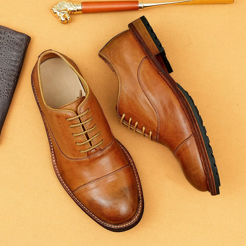 Chaussures en cuir de vachette de première couche pour hommes Chaussures en cuir décontractées pour hommes Pieds larges Britanniques Brillants Grosse Tête Chaussures Derby pour hommes en cuir de vachette de première couche 23692