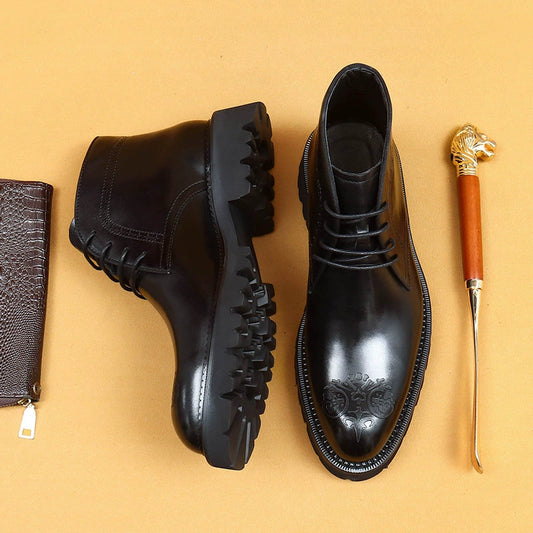 Men’s Pointed-Toe Brogue Martin Boots 96155