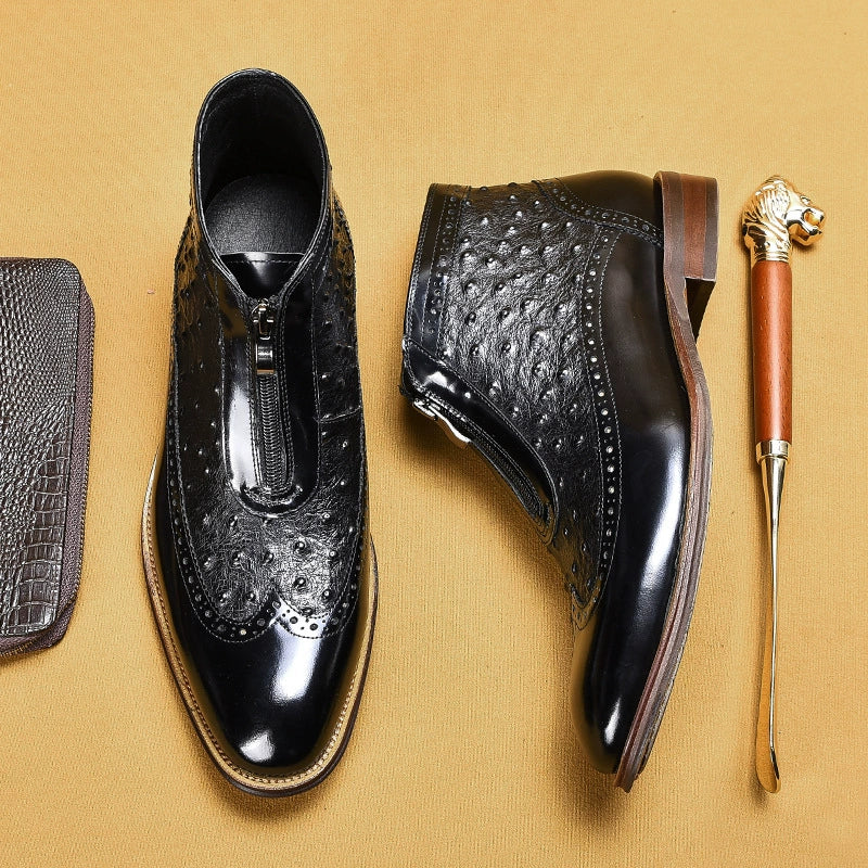 Pointed-Toe Zipper Martin Boots for Men 21018