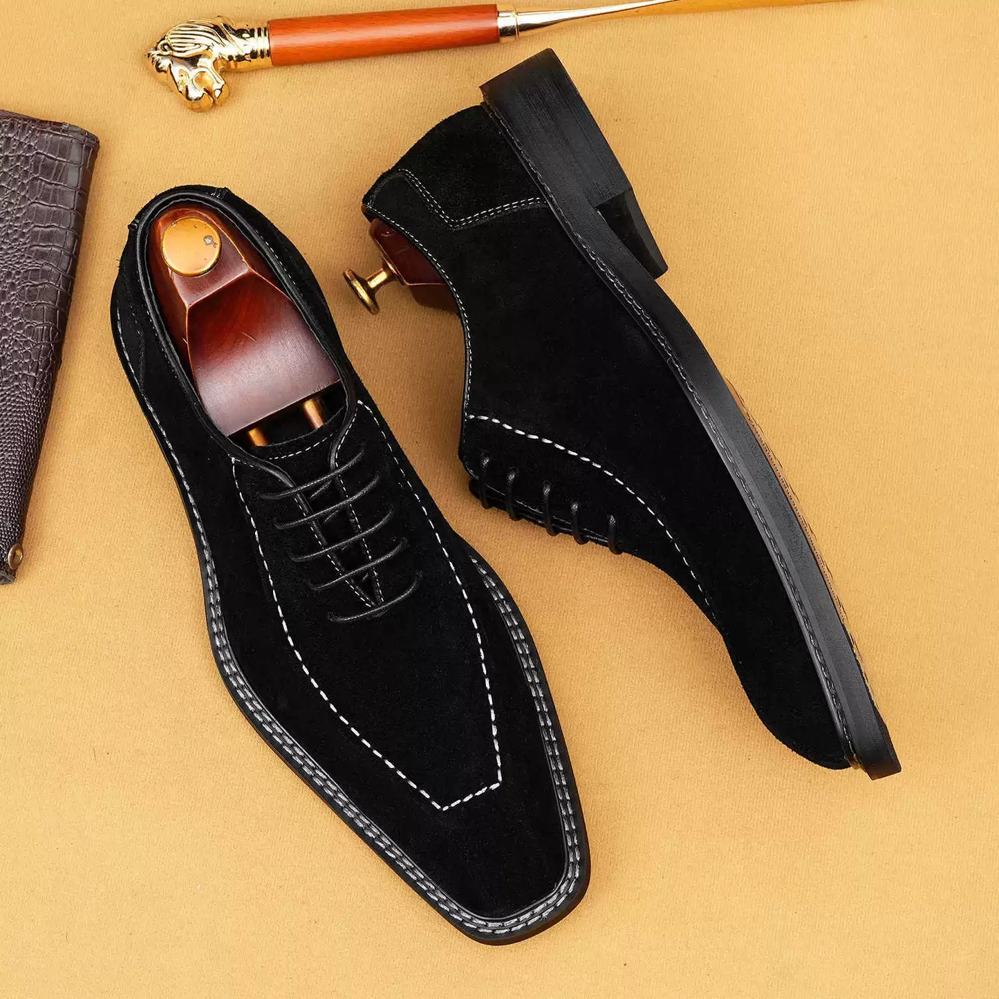 Handmade Square-Toe Lace-Up Dress Shoes for Men 96187