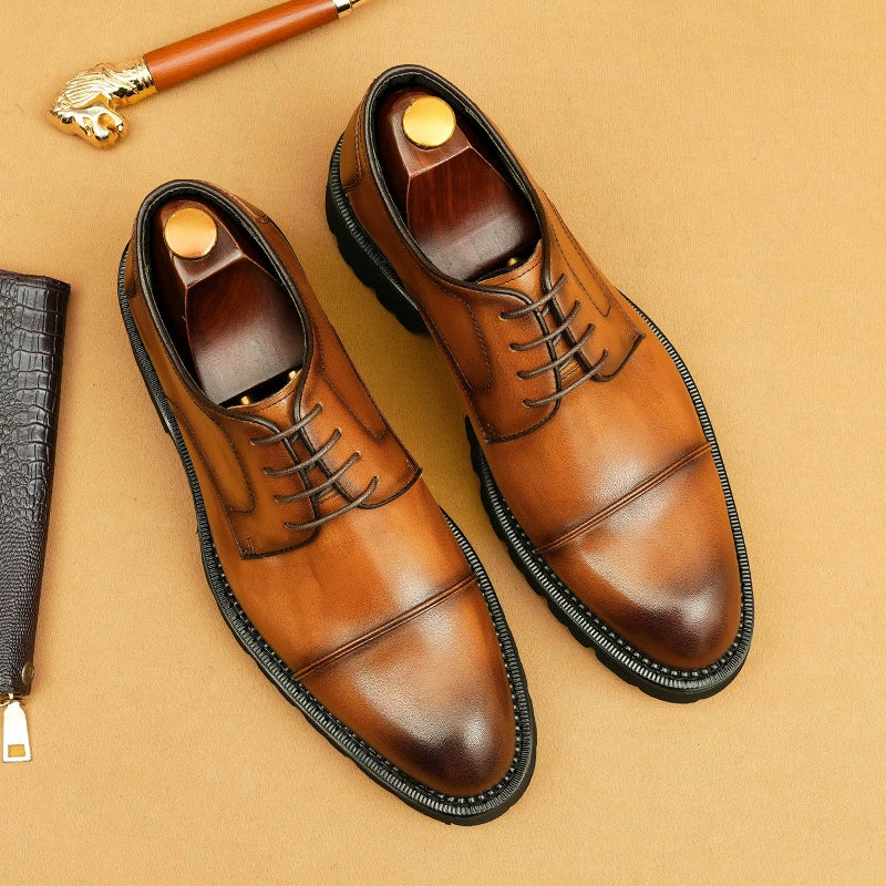 Men’s British-Style 3-Cap Genuine Leather Shoes 96126