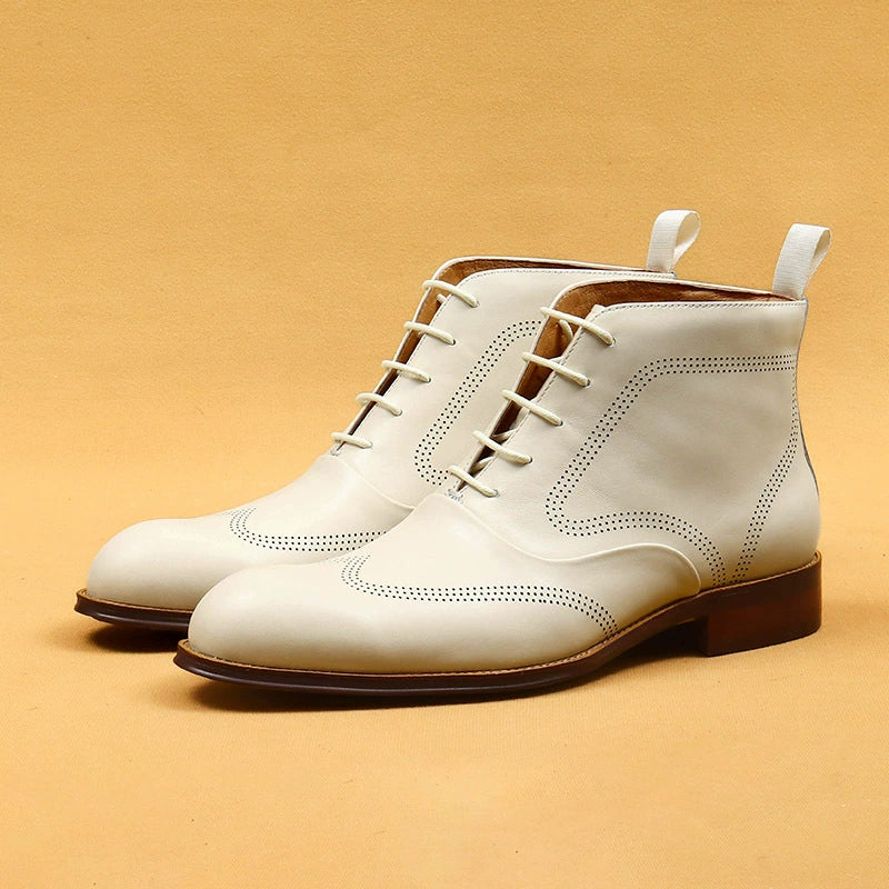 Men’s White Leather Chelsea Boots 96157