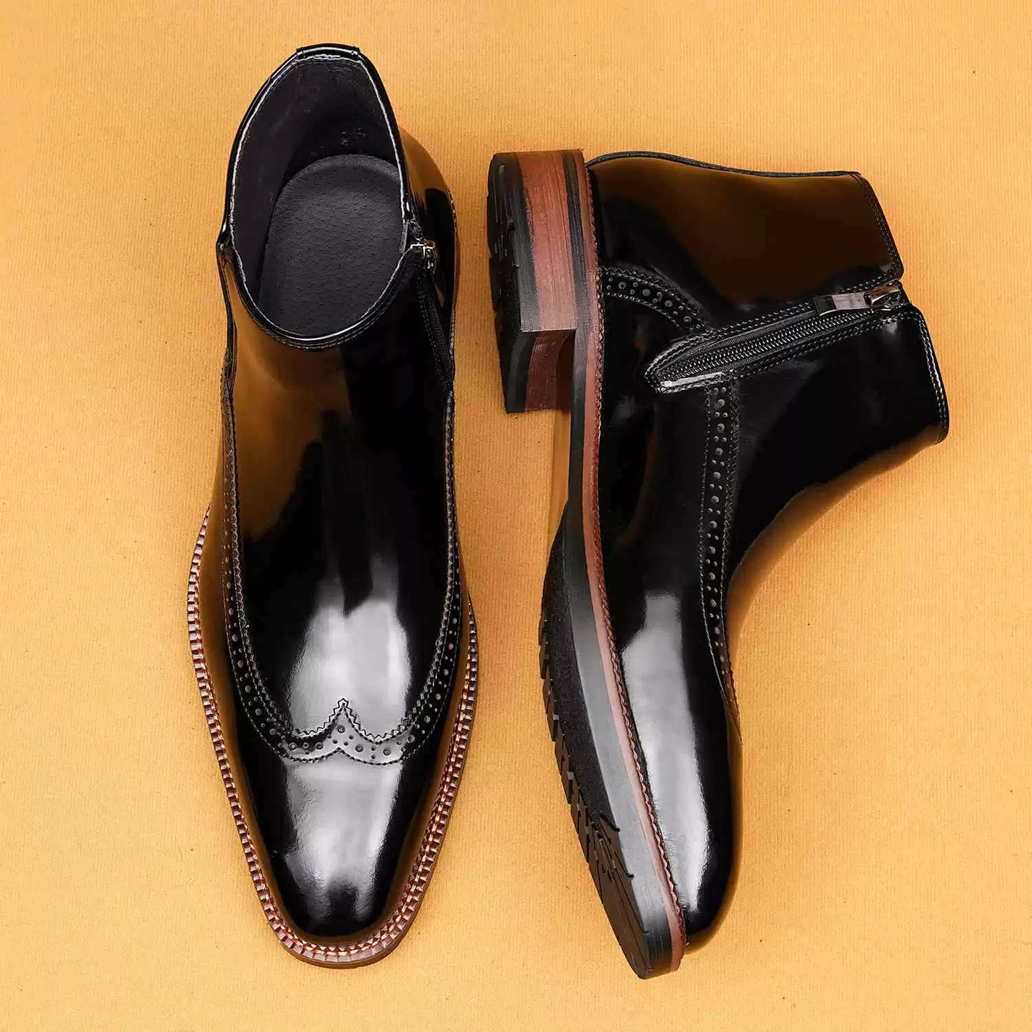 Men’s Brogue Chelsea Boots with Side Zip 25895