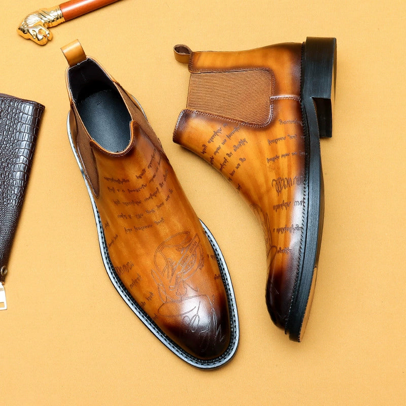 Men’s Handmade High-Top Genuine Leather Chelsea Boots 89613