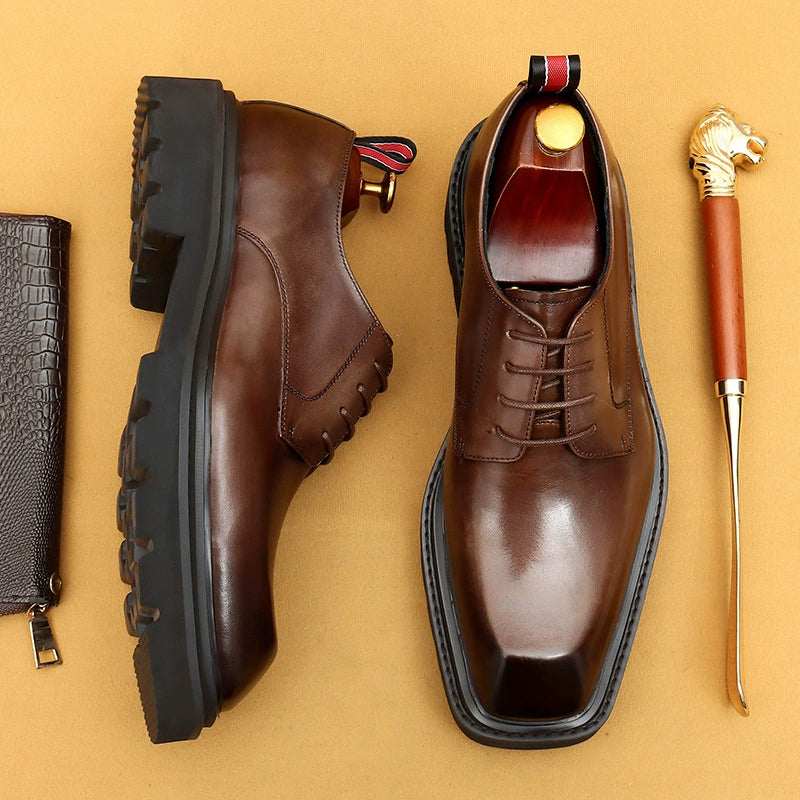 Men’s  Square-Toe Genuine Leather Derby Shoes 68902