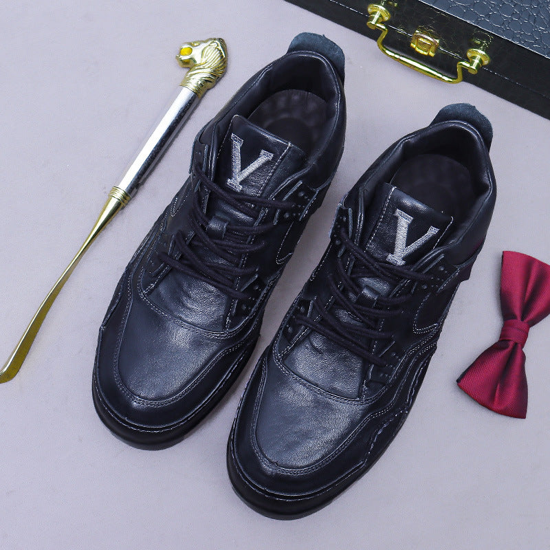 Trendy Horse Leather Men's Leather Sole Low-Top Men's Shoes Genuine Leather Shoes Business Casual Style B189-1
