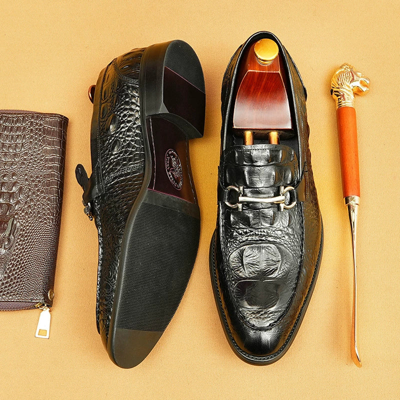 Men’s Crocodile Embossed Leather Monk Strap Shoes 89091