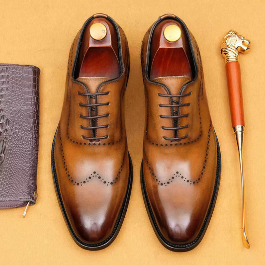 Men’s One-Piece Genuine Leather Brogue Oxford Shoes 68925