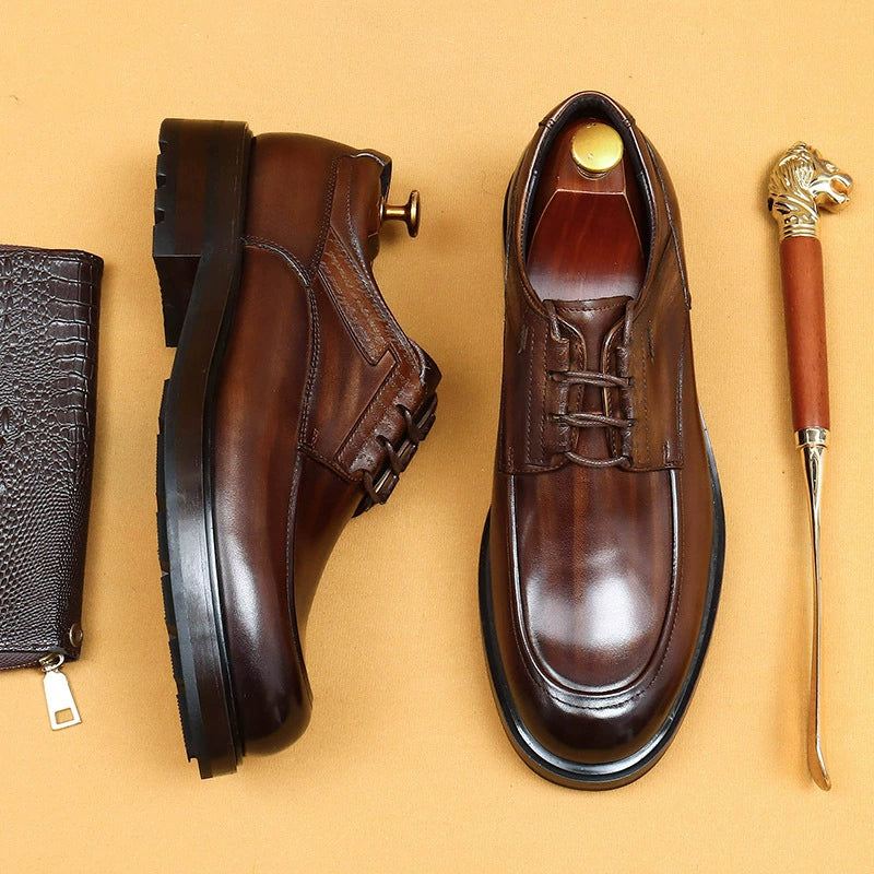 Erste Schicht Rindsleder Herren Lederschuhe Business Casual Schuhe Herrenschuhe Rundkopf Echtes Leder Britische Retro Rub Farbige Abendschuhe89622 