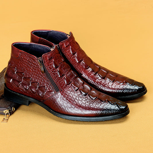 Men’s Crocodile Embossed Leather Martin Boots 69319