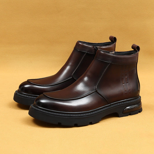 Top Layer Cowhide Men's Leather Shoes Winter Men's Chelsea Boots Short Boots Leather Cushion Thick Bottom Business Casual British Leather Boots66296