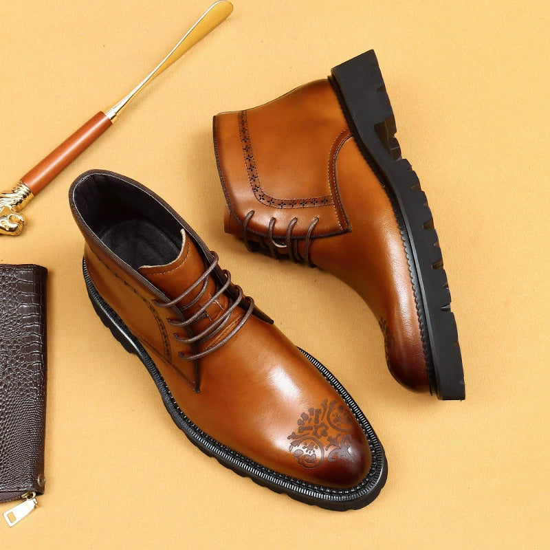 Men’s Pointed-Toe Brogue Martin Boots 96155