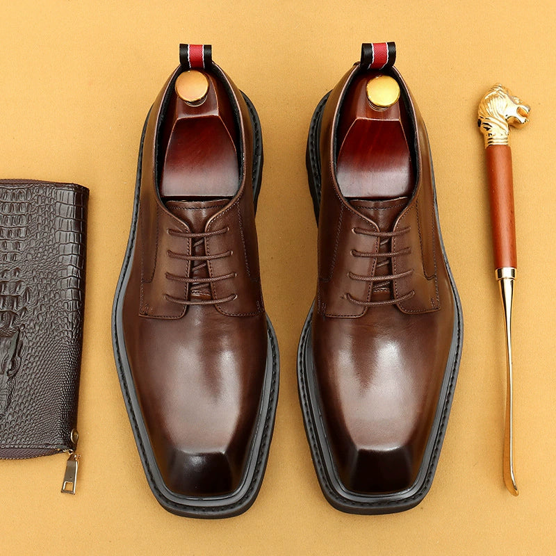 Men’s  Square-Toe Genuine Leather Derby Shoes 68902