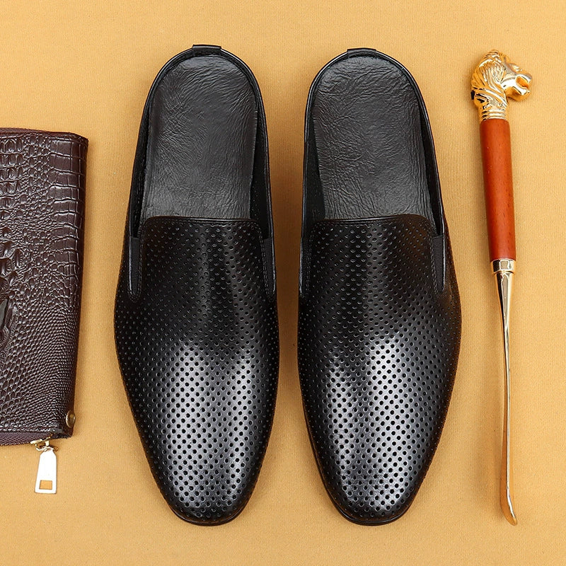 Men's Genuine Leather Perforated Mules 65166