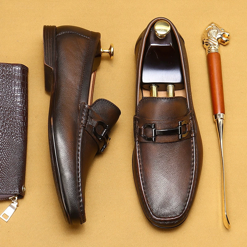 Men's Genuine Leather Surface Soft Slip-on Loafers Shoes 90219