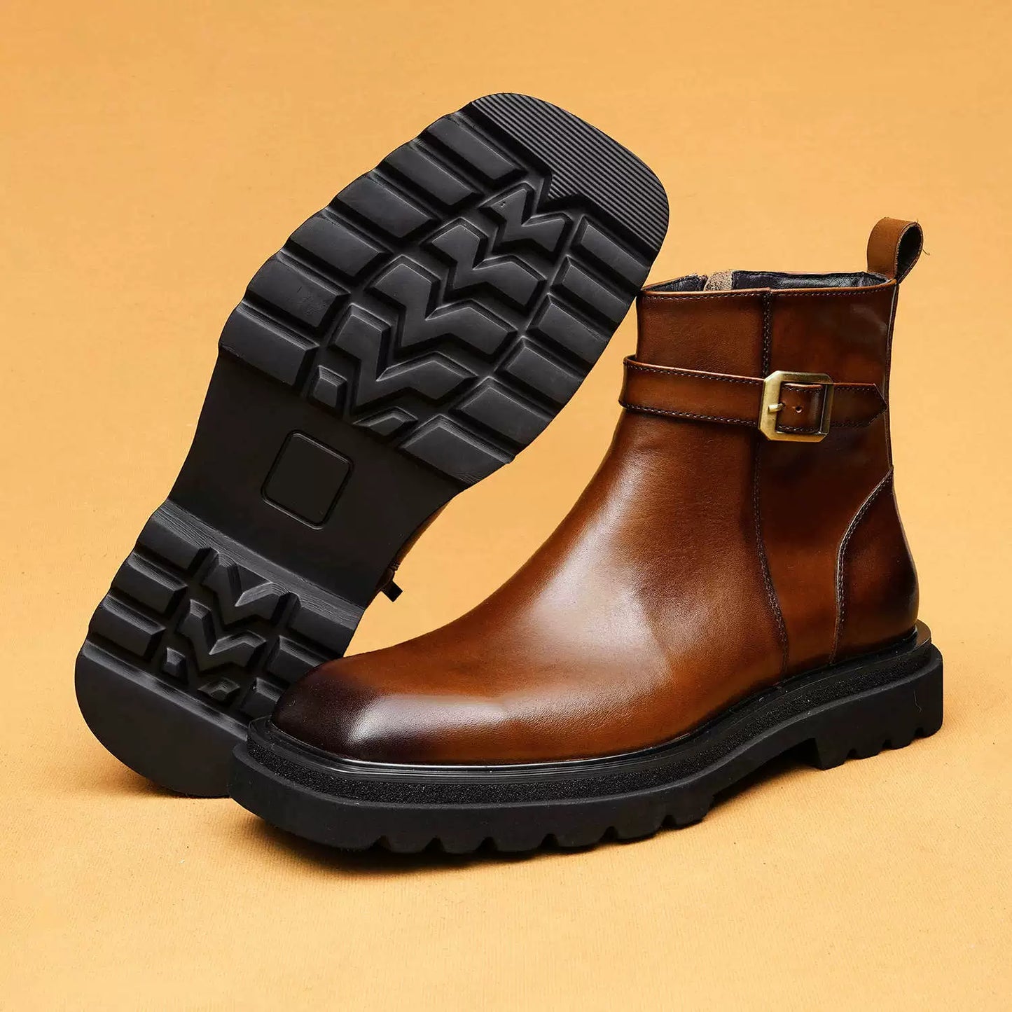 Square-Toe Zip-Up Chelsea High-Top Short Boots 96195