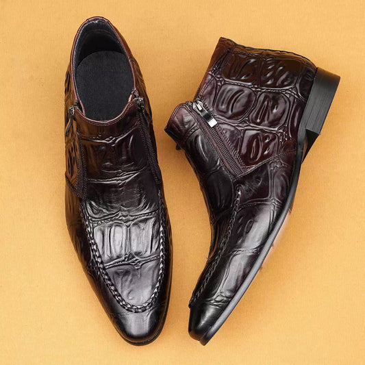 Men’s British Embossed Leather Boots 65182