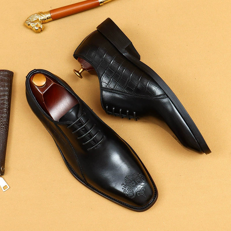 Men’s Handmade Square-Toe Leather Dress Shoes 68916