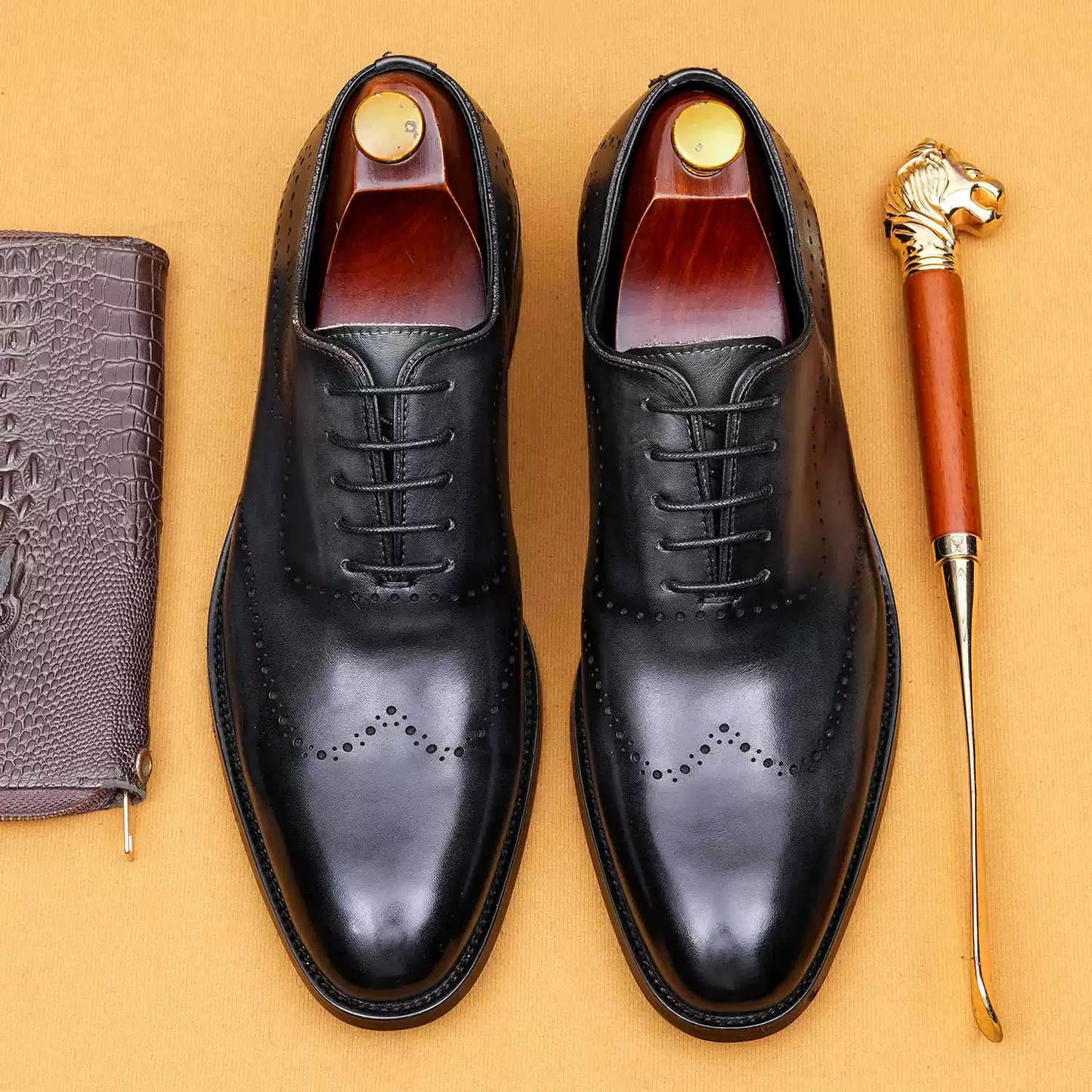 Men’s One-Piece Genuine Leather Brogue Oxford Shoes 68925