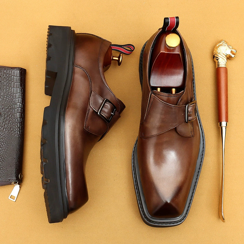 Men’s Thick-Sole Leather Monk Strap Shoes 68905