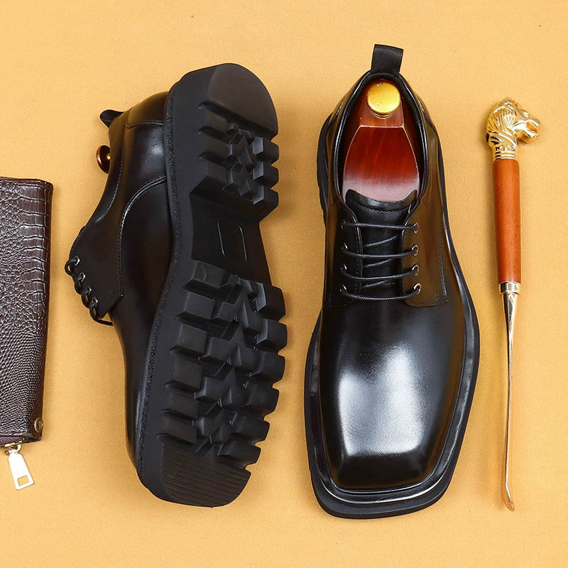 Erste Schicht Rindsleder Herren Lederschuhe Big Head Lederschuhe Herren echtes Leder formelle Business Herrenschuhe Square Toe Plateau British Erhöhte Derby Schuhe96139 