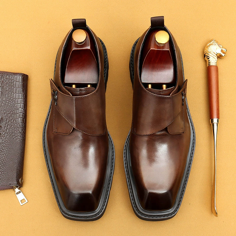 Square-Toe Wide-Fit Business Casual Elevator Shoes 68906